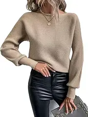 [DANCOLOR] Sleeve Boat Neck Ribbed Knit Sweater Autumn Winter Knit Round Slim Fitting Knitwear Classic-Fit Pullover Sweater