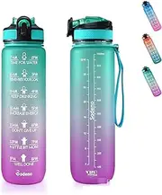 RAZZAI Water Bottle, 32oz Motivational Sports Water Bottle with Time Marker - Times to Drink - Tritan, BPA Free, Wide Mouth Leakproof, Fast Flow Technology with Clean Brush by Gohippos (1 Bottle)