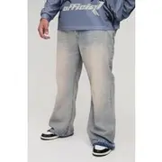 Mens Plus Stonewash Rigid Flared Jeans