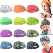 [CÉLLOT] 12 Colors Sweat Headbands Breathable Athletic Sweatbands Yoga Sports Headbands for Girls and Boys Soft Moisture Wicking Elastic Hairband for Girls and Teenagers Adults