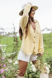 [PUP49] Carrie Button Front Cardigan - Yellow XS Yellow