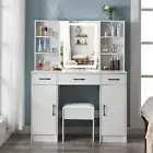 Dressing Table Vanity Set w/ 10 LED Mirror Stool Drawer Make up Desk Bedroom