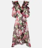 [Costarellos] Costarellos Aria ruffled silk organza maxi dress AU 14 red