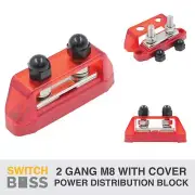 2 GANG M8 RED Power Distribution Block Bus Bar Terminal Post 12v Hard Cover