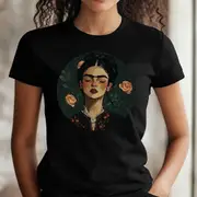 Women's Frida Kahlo Motif Cotton T-Shirt Size S to 3XL Style 0711