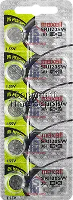 Maxell 381 SR1120SW SR1120 V381 SR55 Watch Battery 0% Mercury (5 PC)