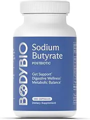 BodyBio Butyrate with Sodium - Supports Healthy Digestion, Gut & Microbiome - Increases Leptin Production for Appetite Control - No Fillers or Additives - 100 Capsules
