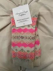 American Eagle Outfitters Ivory Cream Polka Pink Crew Argyle Socks White NOS AEO