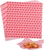 KIKISML 100 PCS Deli Paper Sheets 12 * 12 Inch, Lover's Day Food-graded Greaseproof Paper Food Basket Liners for Sandwiches, Burgers, Fries Wrapping Paper - Red Heart