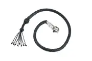 42" Black Leather Motorcycle Get Back Whip for Handlebar Biker with Skulls