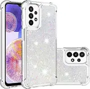 [OOPKINS] for Samsung Galaxy A23 5G Case,Glitter Bling Flowing Liquid Sparkle Case for Women Girls Clear Soft TPU Silicone Shockproof Protective Cover for Samsung Galaxy A23 5G Silver Pink Heart YBWT