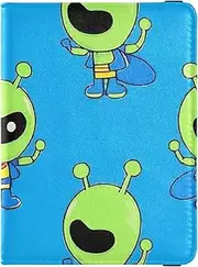 [Amooorous] Cartoon Cute Green Aliens Leather decorative Passport Holder Cover Vaccine Case Protector Cover Passport Cover Holder Wallet Case Waterproof, Cartoon cute green Aliens, 1 size