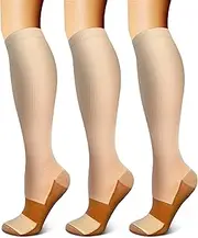 Compression Socks for Women & Men (3 Pairs) 15-20 mmHg Graduated Copper Support Socks are Best for Pregnant, Nurses - Boost Performance, Circulation, Knee High & Wide Calf