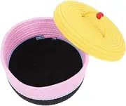 Angoily Round Cotton Rope Storage Basket with Lid Cake Themed Design Durable Organizer for Home Office and Nursery Versatile Cotton Rope Bin for Snacks and Crafts