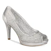 Adrianna Papell Sz. 8M Foxy Silver Sterling Peep Toe Rhinestone Heels NEW!!!