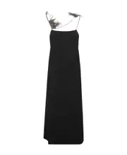 Jil Sander Feather-Trim Square Neck Slip Dress F32,F34 Black
