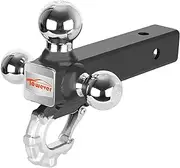 Towever 84012 Towever Trailer Hitch Ball with Tactical Tow Hook, Tri Ball Hitch Fits 2 inch Hitch Receiver, Secure with Self-Lock Latch, Chrome Ball, Truck Hitch Hook Capacity up to 10000lbs