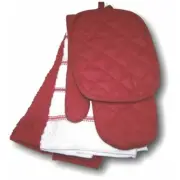 Sedona Red White Kitchen Set Towels Potholders Oven Mitt 5-Piece Cotton NWT