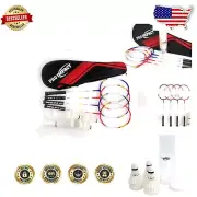 Family-Friendly Badminton Racket Set - 4 Rackets & Feather Shuttlecocks Included