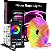 Smart LED Strip 5M/16.4FT Waterproof RGB Neon Rope Light with Bluetooth App Voice Control Music Sync with Alexa Google Assistant for Home