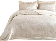 Elart Modern and Soft Bedspreads Set, Elegant Patterned Bed Throw and 2 Pillowcases 50 x 70 cm, Jacquard Chenille Fabric Bedspread