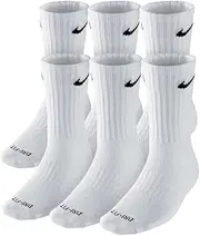 Nike Dri-Fit Cushion Crew Training Socks (6 Pair) White With Traditional Black Swoosh Logo Adult Large 8-12 Unisex