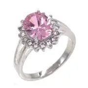 SILVER RING PINK OVAL CUBIC ZIRCONIA STONES SIZE 10 ( 2036 )