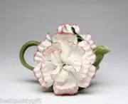 NEW COLLECTIBLE PORCELAIN 3D WHITE AND PINK CARNATION FLOWER TEAPOT-8OZ-NAIS
