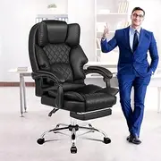 ALFORDSON Ergonomic Office Chair with 150°Recline,Gaming Executive Computer Racer Swivel Chair with Footrest and Adjustable Height,Home Office Leather Chair with Lumber Support,180kg Capacity (Black)
