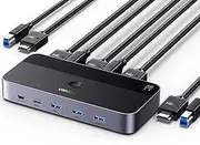 UGREEN USB 3.0 KVM HDMI Switch 4K@60Hz High-Speed Transmission Share 3 USB + 1 Type-C Ports for Keyboard Mouse Hard Drives Printer to One Monitor with 2 USB Cables and 2 HDMI Cables