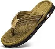 [RIKANR] Men's Beach Flip-Flops Comfort Thong Sandal Slippers Summer Outdoor Athletic Slide sandals for men with Soft Cushion, Eight-olive, 9.5