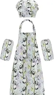 AIXIWAWA Kids Apron Chef Hat Set, Child Kitchen Bib Aprons Adjustable for Cooking Baking Painting (Cute Pandas)