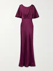[Saloni] Saloni - Winona Hammered Silk-satin Gown - Burgundy - UK 14 UK 14 Burgundy