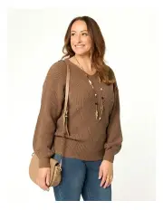 [Fella Hamilton] Elodie V-Neck Sweater in Brown