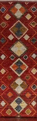 Tribal Geometric Moroccan Handmade Plush Wool Long Runner 3x13 Rug
