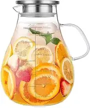 Glass Pitcher with Lid,88 Ounces -2500ml with Precise Scale Line, Hot/Cold Water Jug, Juice and Iced Tea Beverage Carafe with Lid