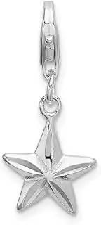 [JewelryWeb] 925 Sterling Silver Polished Fancy Lobster Closure 2 d Sparkle Cut Star With-Lobster Clasp Charm Pendant Necklace 22x10mm