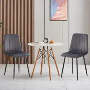 BRIBRION 2x Grey Upholstered Velvet Dining Chair and Table Set Black Metal Legs For Living Dinning room Cafe Office Kitchen Fabric