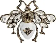 [Knighthood] Men's White And Matte Gold Bee With Swarovski Champagne Stone Multicolour Owl Brooch (Champagne,White,Gold) (KN-NWLT-BR-21)