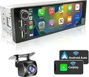 Single Din Car Stereo with Wireless CarPlay Android Auto,6.9" HD Touchscreen Bluetooth FM/RDS Radio,Rear View Camera USB Charge EQ Audio SWC