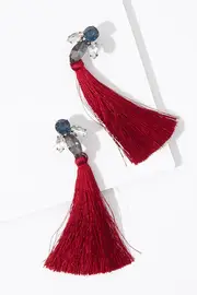 Jewelled Tassel Earrings--ADO-AED0530BURG