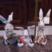 3 Easter Bunny Rabbit Fabric Shelf Sitter Tabletop Doll Decor Plus Legs