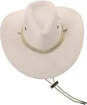 [DEARMAMY] Men's Western Hat Faux Felt Wide Brim Outdoor Hat Men's Decorative Wide Brim Cow Hat White