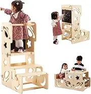 DGD Toddler Tower, Toddler Stool for Kitchen, Kids Learning Wooden Tower, Foldable Weaning Table with Kids Step Stool, Montessori Toddler Standing Tower for Bathroom and Kitchen Counter