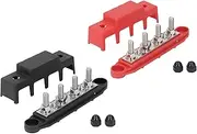 250A 12V Power Distribution Block Bus Bar 4 x 5/16" (M8) Studs 12 Volt Marine Bus Bar Battery Terminal Block with Cover for Marine, Automotive, RV, Solar, Positive & Negative