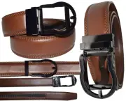 men's brown belt 43" genuine leather dress casual automatic transparant buckle