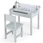 Kids Table and Chair Set Activity Play Draw Desk w/Paper Roll Holder & Markers