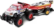 Mozlly Red Monster Truck with Boat Powerful Red Monster Truck with Boat - Vehicle Theme - 1 Hauling Truck and 1 Speed