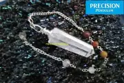 Crystal Quartz Obelisk Precision Pendulum + Chakra Beaded Chain Healing Energy