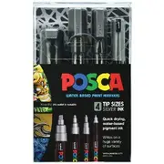POSCA Paint Markers Assorted Sizes Silver 4 Pack